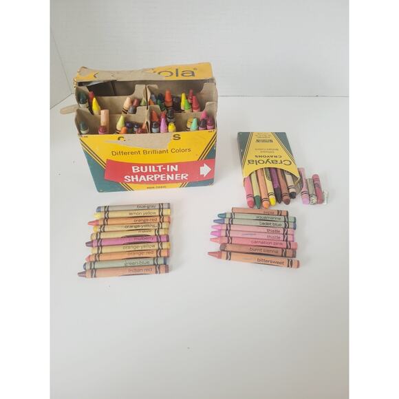 Crayola Crayons Binney & Smith 8 64 Vtg USA Retired Indian Red Thistle Maize Lot - Picture 1 of 8